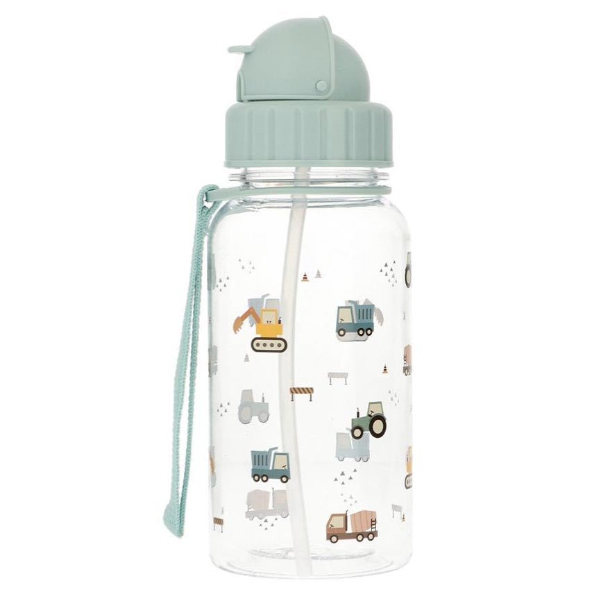 BOTELLA DE PLÁSTICO CON CAÑITA TUTETE ·TRUCKS· - Happy Moments Baby