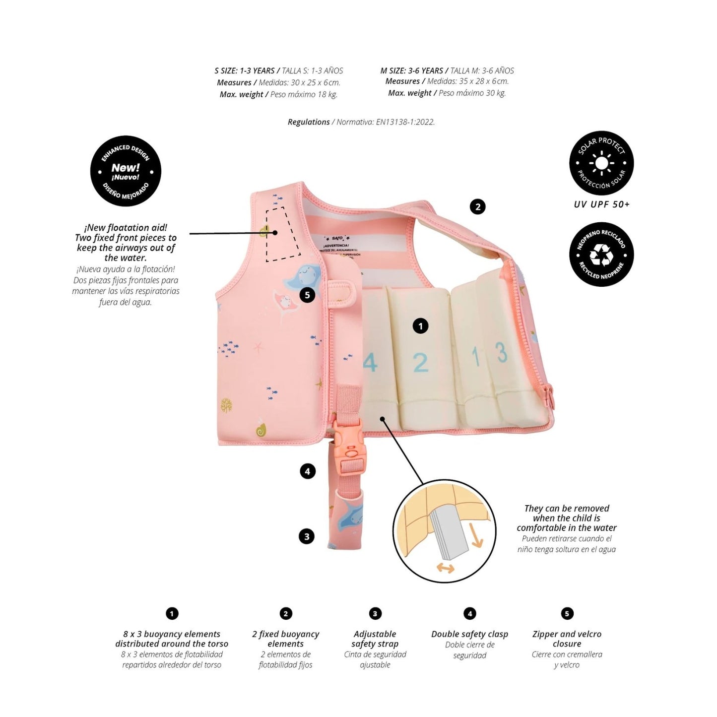CHALECO FLOTADOR APRENDIZAJE SARO ·ROSE SEA· - Happy Moments Baby
