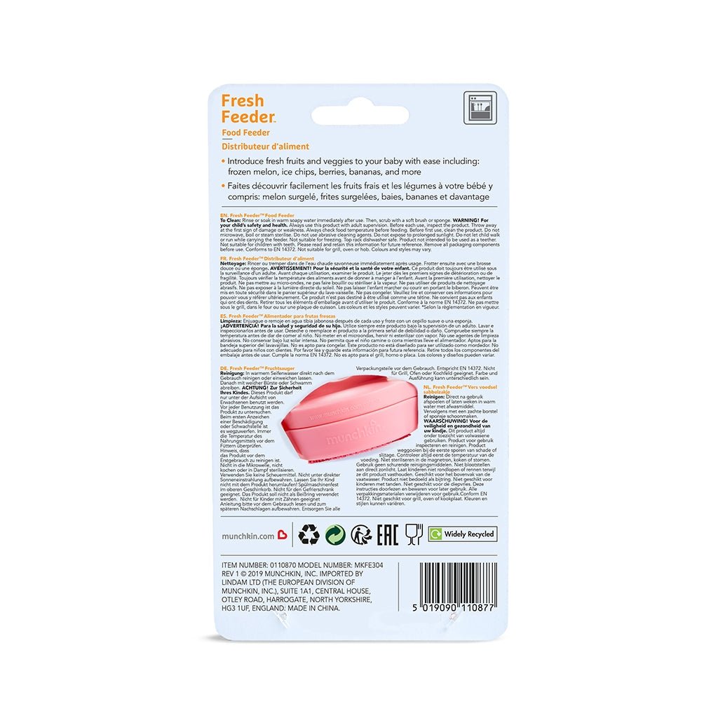 CHUPETE ALIMENTADOR CON REJILLA PARA ALIMENTOS FRESCOS MUNCHKIN ·ROSA· - Happy Moments Baby