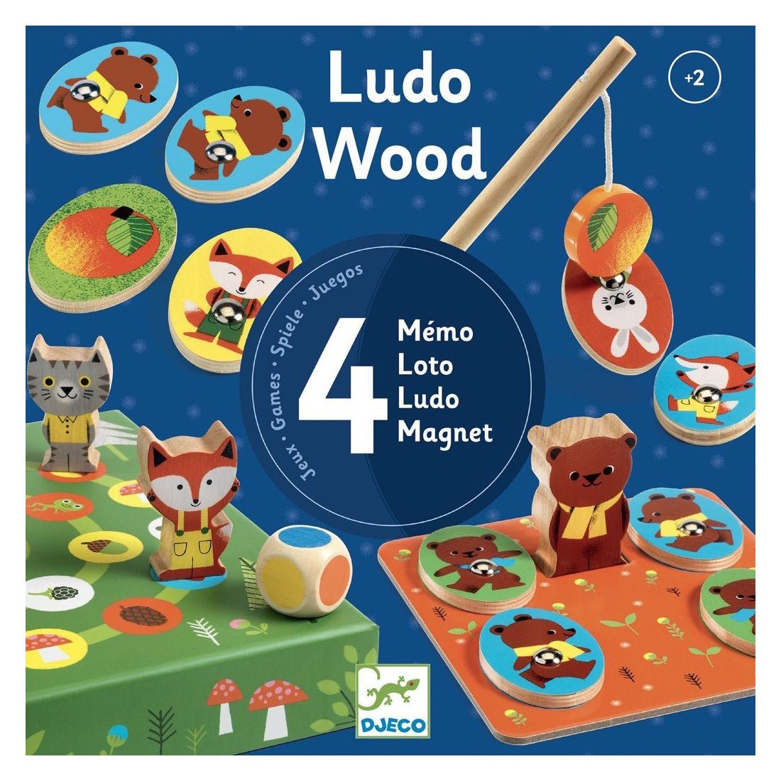JUEGO EDUCATIVO DJECO ·LUDO WOOD 4 EN 1· - Happy Moments Baby