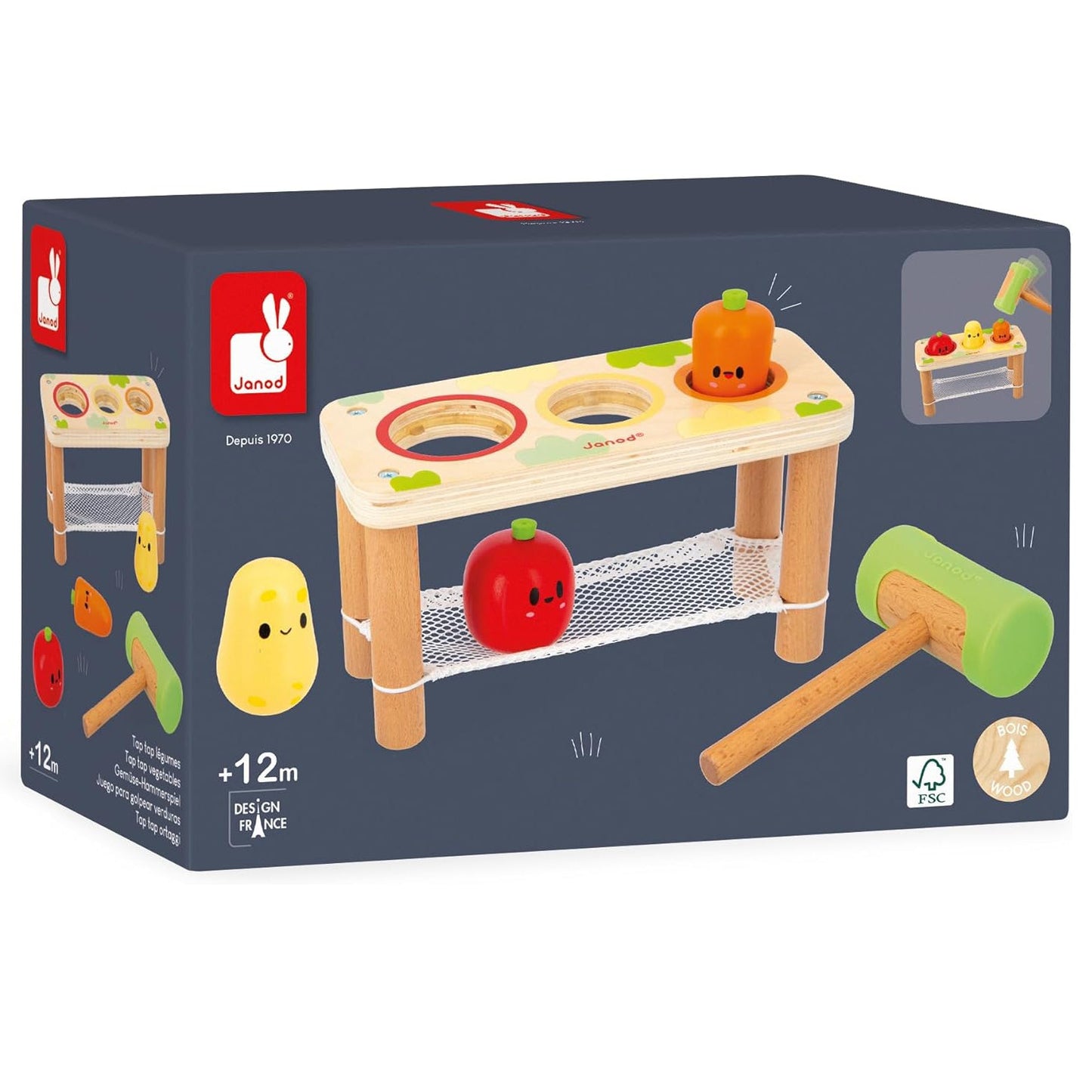 JUGUETE DE MADERA JANOD ·BANCO DE GOLPEO VERDURAS· - Happy Moments Baby