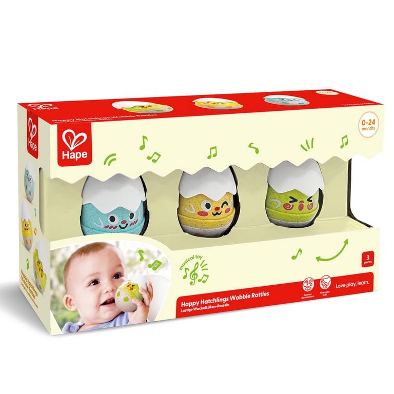 JUGUETE SENSORIAL HAPE ·JUEGO DE 3 SONAJEROS POLLUELOS TAMBALEANTES· - Happy Moments Baby
