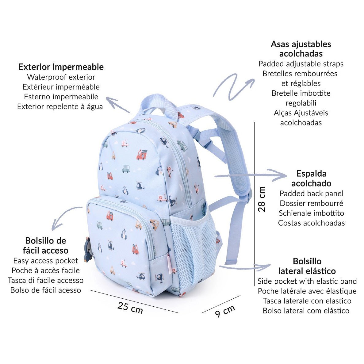 MOCHILA INFANTIL TUTETE ·CITY CARS· - Happy Moments Baby