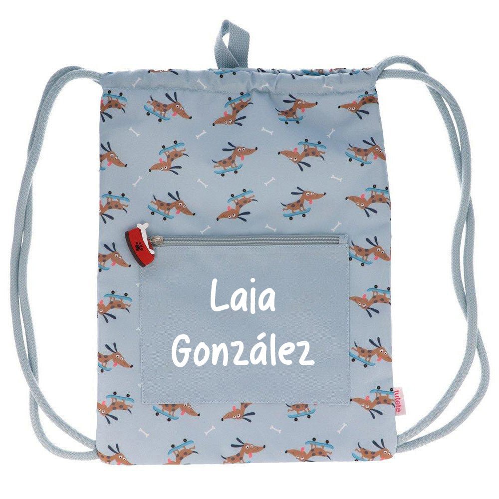 MOCHILA SACO IMPERMEABLE TUTETE ·SKATER DOG· - Happy Moments Baby