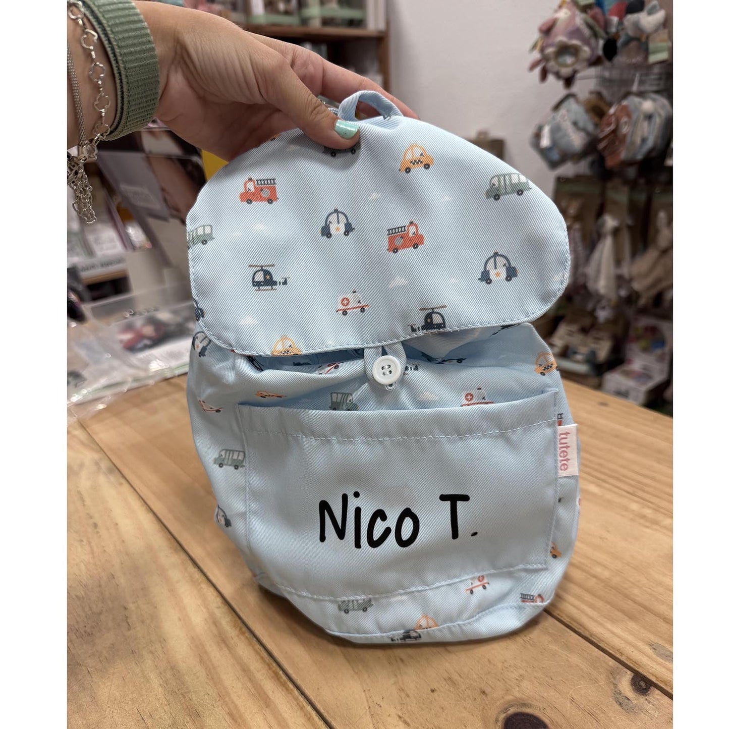 MOCHILA SACO INFANTIL DE TELA TUTETE ·CITY CARS· - Happy Moments Baby