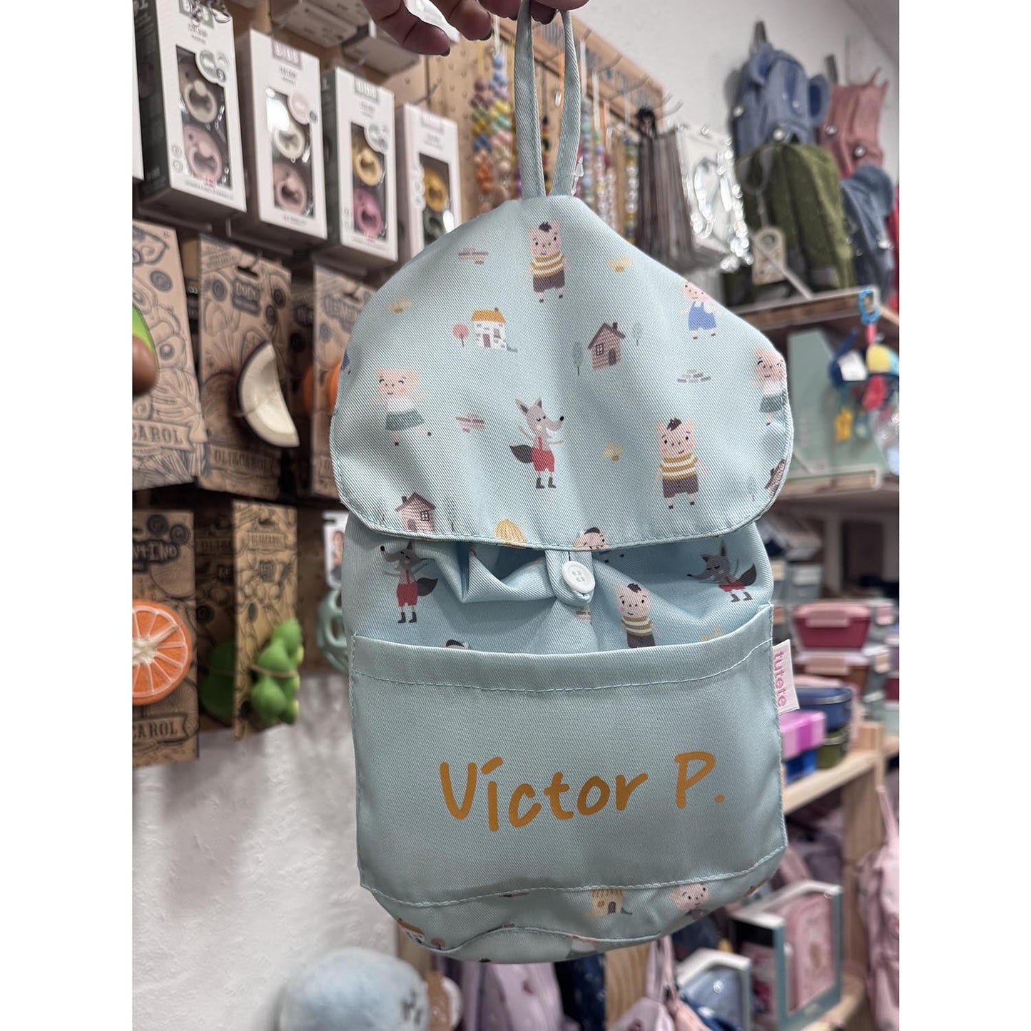 MOCHILA SACO INFANTIL DE TELA TUTETE ·THREE LITTLE PIGS· - Happy Moments Baby