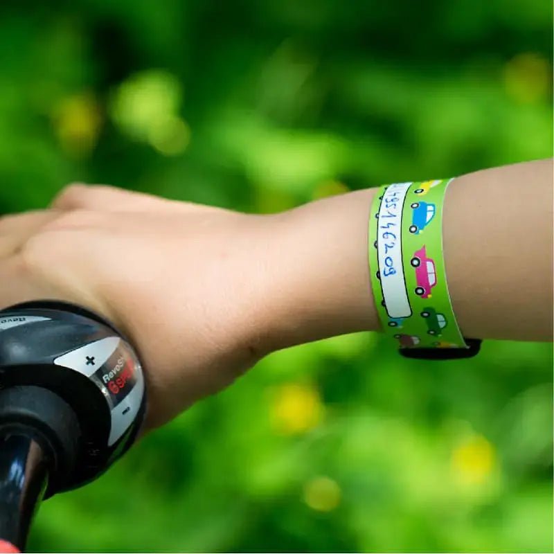 PULSERA IDENTIFICATIVA INFANTIL INFOBAND BTBOX ·NEON PALMS· - Happy Moments Baby