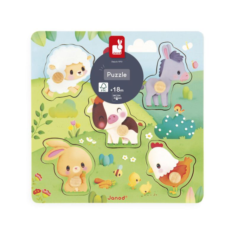 PUZZLE DE MADERA JANOD ·LA GRANJA TÁCTIL· - Happy Moments Baby