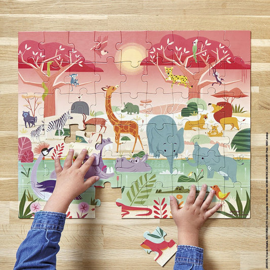 PUZZLE JANOD +5 AÑOS ·LA RESERVA DE ANIMALES 54 PIEZAS· - Happy Moments Baby