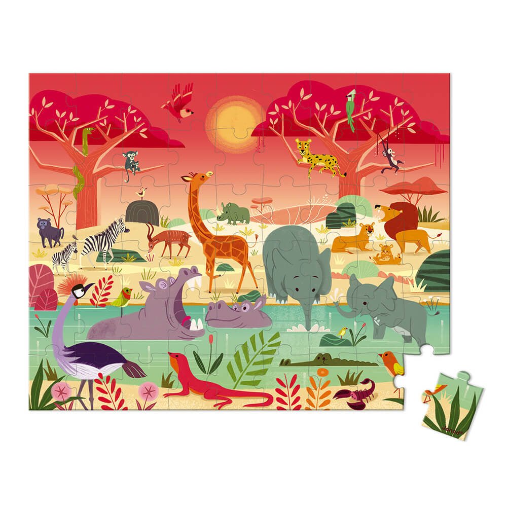PUZZLE JANOD +5 AÑOS ·LA RESERVA DE ANIMALES 54 PIEZAS· - Happy Moments Baby