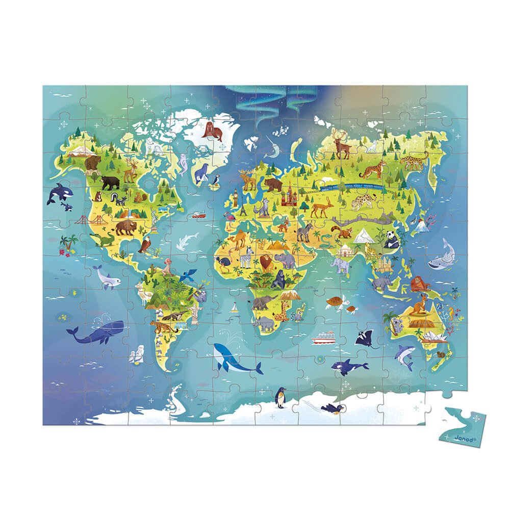 PUZZLE JANOD +6 AÑOS ·EL MUNDO 100 PIEZAS· - Happy Moments Baby