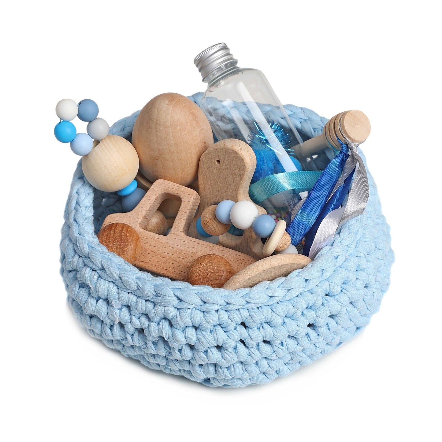 CESTO DE LOS TESOROS - CESTO SENSORIAL ·AZUL PASTEL· - Happy Moments Baby