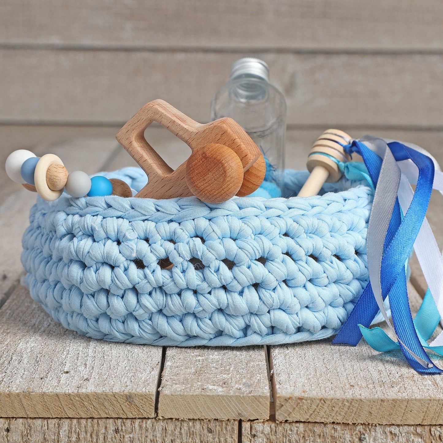 CESTO DE LOS TESOROS - CESTO SENSORIAL ·AZUL PASTEL· - Happy Moments Baby