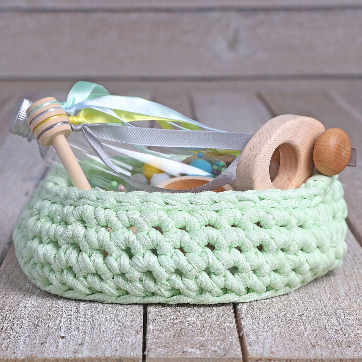 CESTO DE LOS TESOROS - CESTO SENSORIAL ·MINT· - Happy Moments Baby