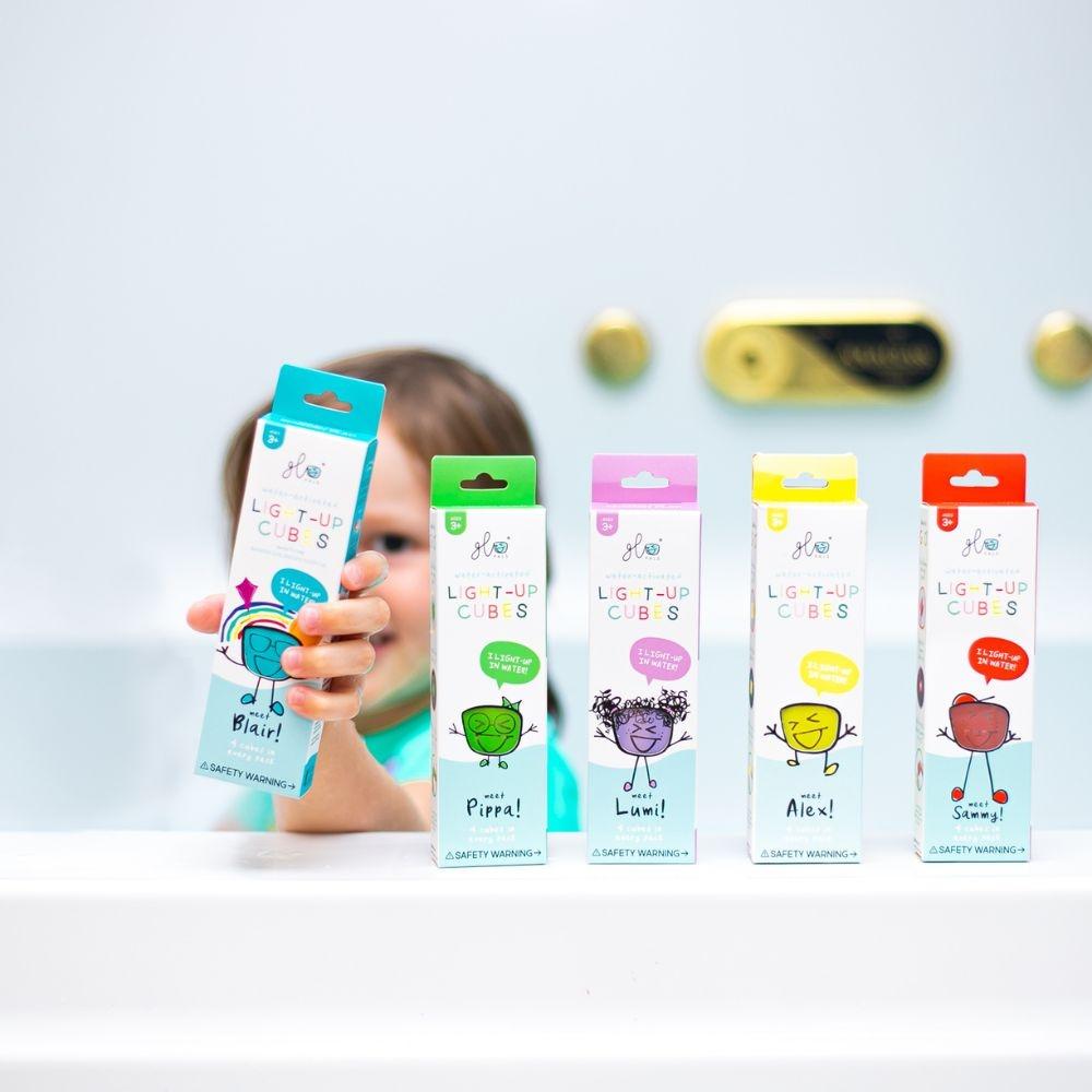CUBOS DE LUZ PARA EL BAÑO GLOPALS ·4 CUBOS BLAIR AZUL· - Happy Moments Baby