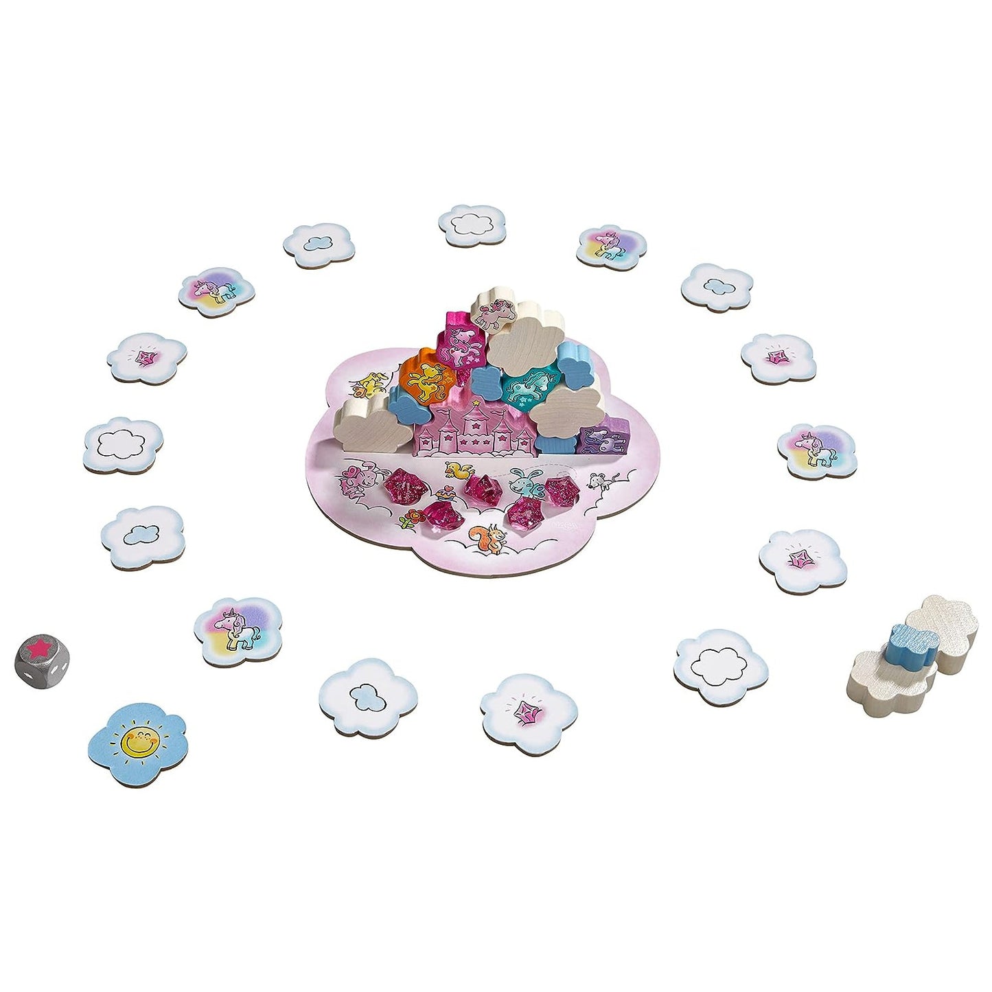 JUEGO DE MESA HABA ·UNICORNIO DESTELLO TORRE DE NUBES· - Happy Moments Baby