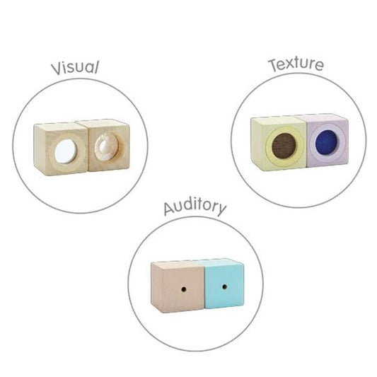 JUGUETE DE MADERA PLAN TOYS ·BLOQUES SENSORIALES· - Happy Moments Baby
