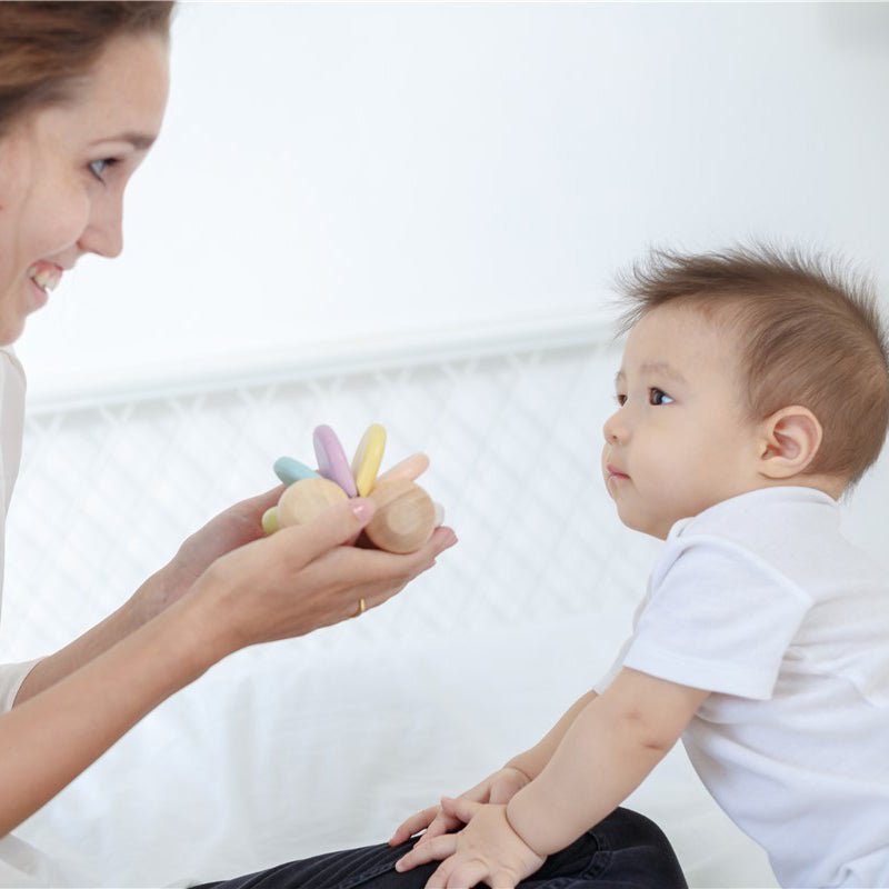 JUGUETE DE MADERA PLAN TOYS ·COCHÉ BEBÉ PASTEL· - Happy Moments Baby