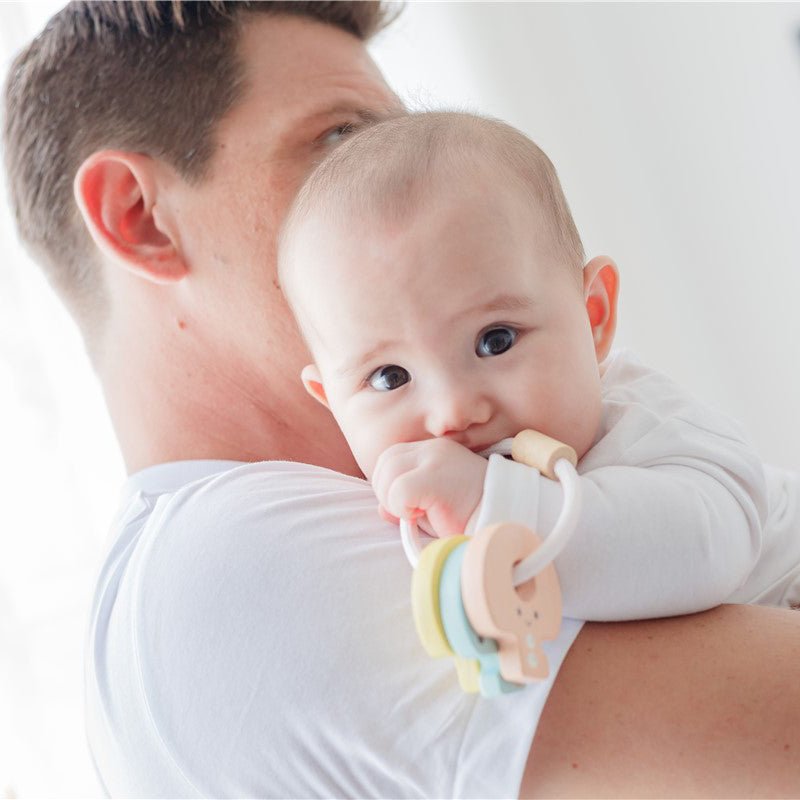 JUGUETE DE MADERA PLAN TOYS ·SONAJERO LLAVES PASTEL· - Happy Moments Baby