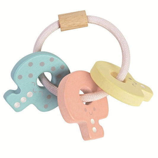 JUGUETE DE MADERA PLAN TOYS ·SONAJERO LLAVES PASTEL· - Happy Moments Baby