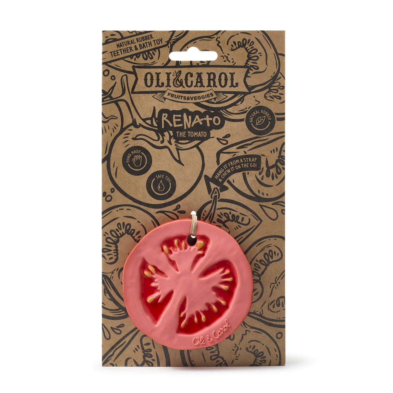 MORDEDOR 100% CAUCHO NATURAL OLI&CAROL ·TOMATE· - Happy Moments Baby
