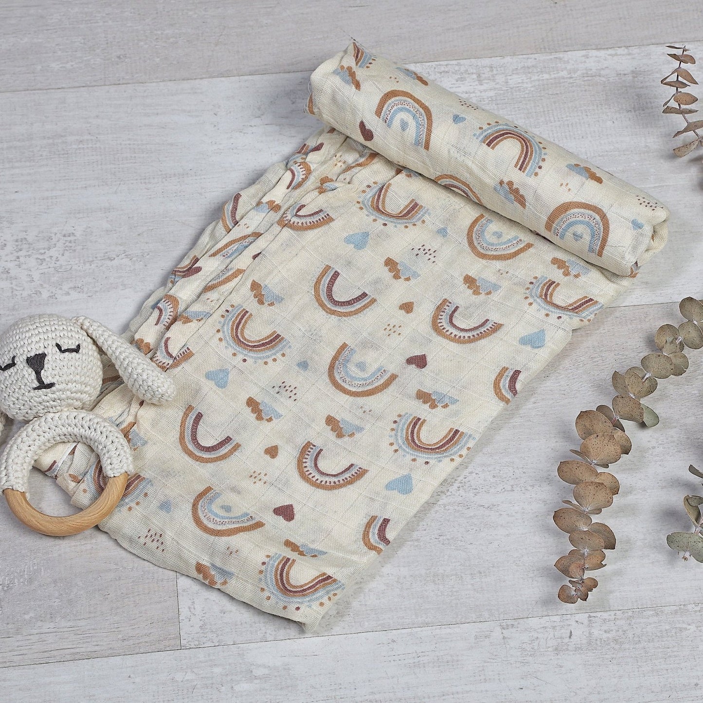 MUSELINA ALGODÓN 120x110cm ·ARCOÍRIS SOFT· - Happy Moments Baby