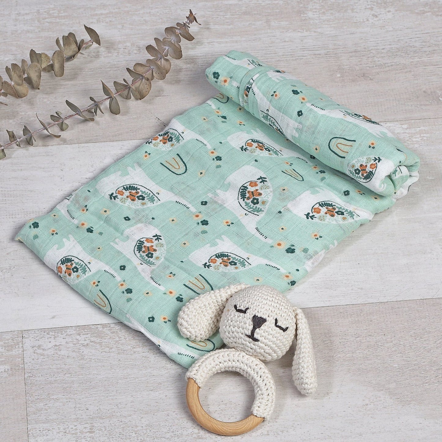 MUSELINA ALGODÓN 120x110cm ·ELEFANTES· - Happy Moments Baby