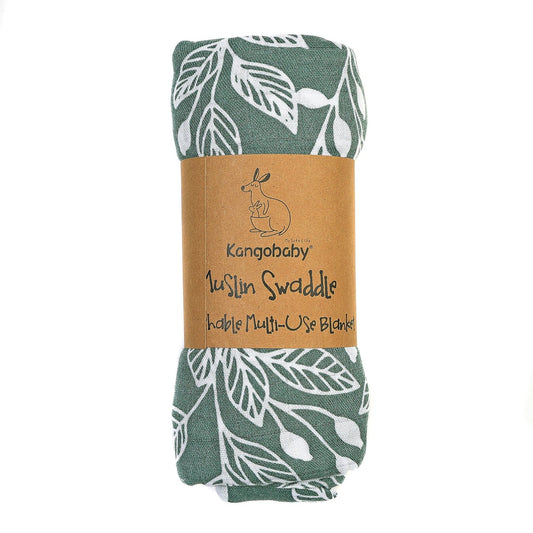 MUSELINA ALGODÓN 120x110cm ·HOJAS AQUA· - Happy Moments Baby