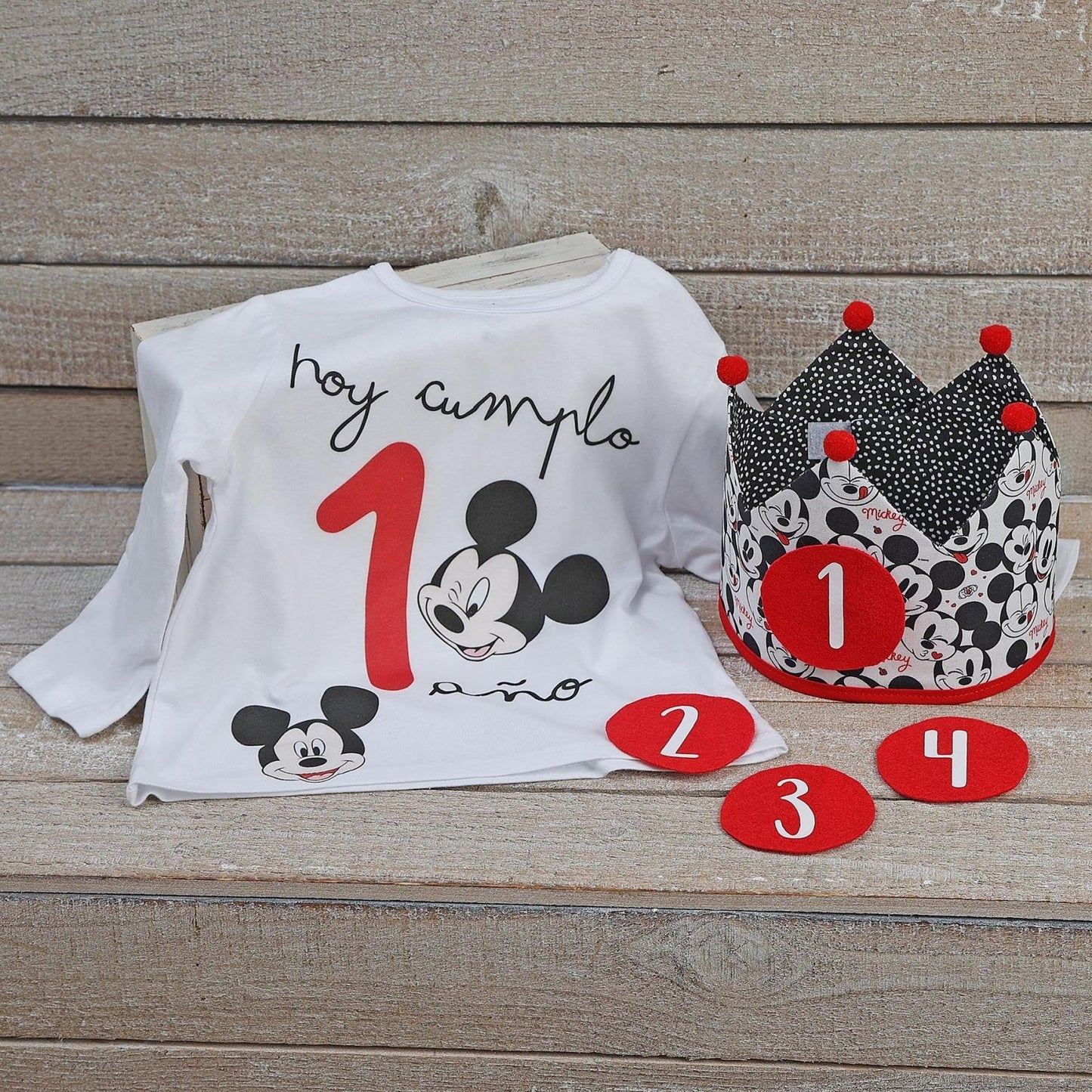 PACK CORONA + CAMISETA CUMPLEAÑOS ·MICKEY· - Happy Moments Baby