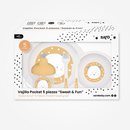 VAJILLA INFANTIL 5 PIEZAS SARO ·MOSTAZA· - Happy Moments Baby