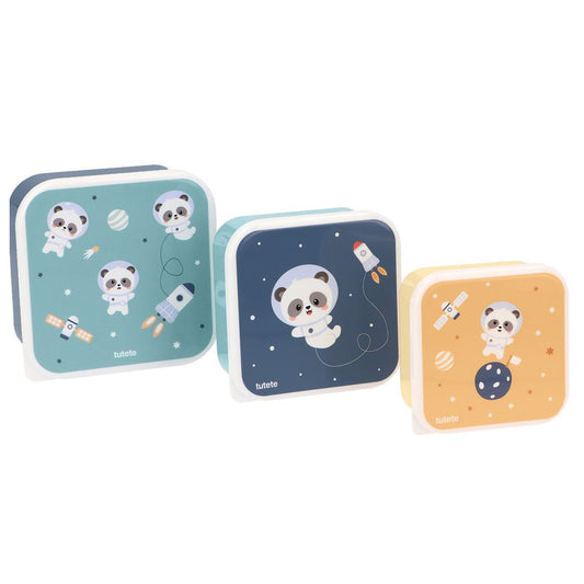3 FIAMBRERAS CAJITAS ALMUERZO TUTETE ·PANDAS IN SPACE· - Happy Moments Baby