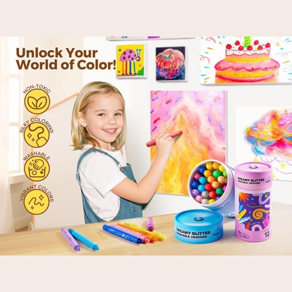 CERAS INFANTILES JARMELO ·CRAYONES SUAVES LAVABLES 24 COLORES GLITTER·