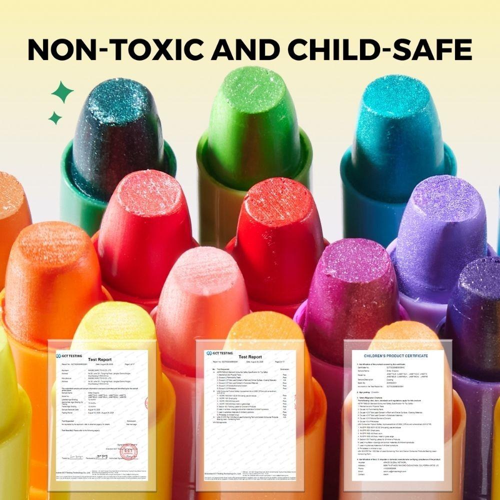 CERAS INFANTILES JARMELO ·CRAYONES SUAVES LAVABLES 24 COLORES GLITTER·