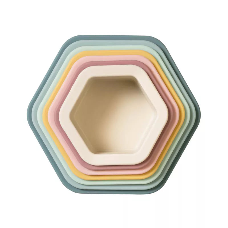 JUGUETE SENSORIAL SILICONA SARO ·HEXÁGONOS APILABLES·