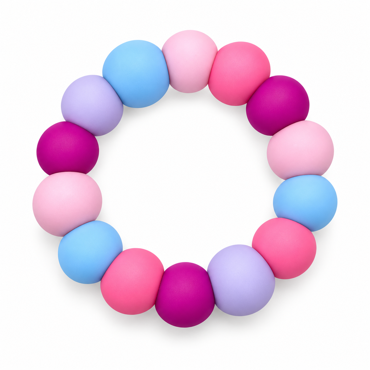 Aro de silicona en tonos rosa, lila y azul