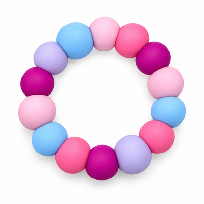 Aro de silicona en tonos rosa, lila y azul