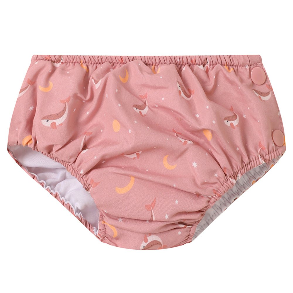 BAÑADOR PAÑAL TUTETE CON VOLANTES ·WHALE PINK· - Happy Moments Baby