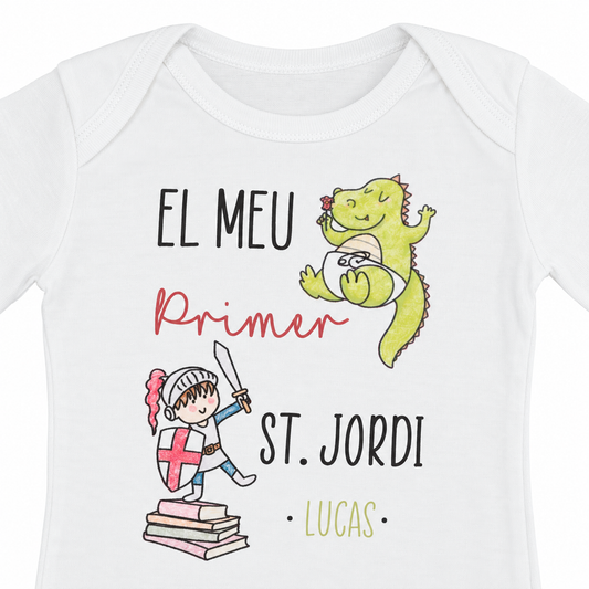 BODY PERSONALIZADO ·PRIMER SANT JORDI CAVALLER· — encuadre cercano del estampado