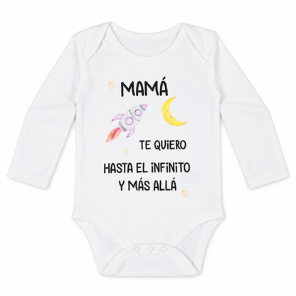 Body Mamá Infinito de manga larga sobre fondo blanco