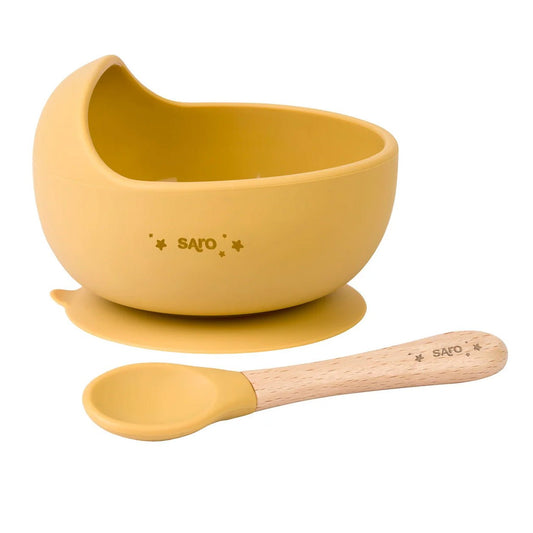 BOL DE SILICONA CON VESTOSA ·NORDIC WAVE MOSTAZA· - Happy Moments Baby