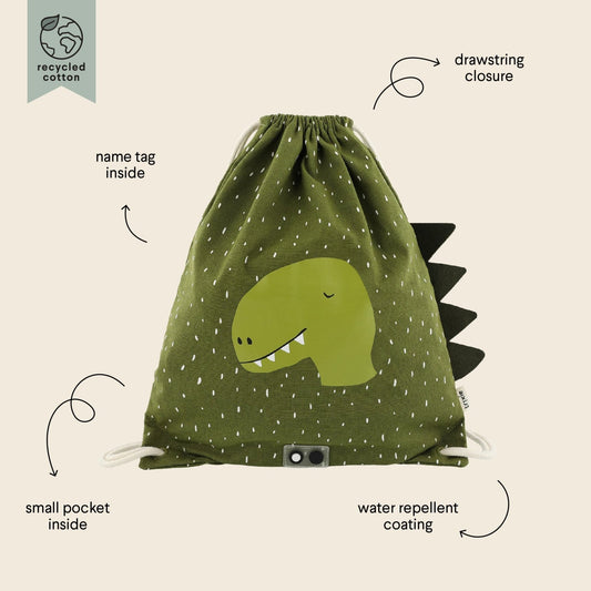 BOLSA SACO DE TELA INFANTIL TRIXIE ·DINO· - Happy Moments Baby