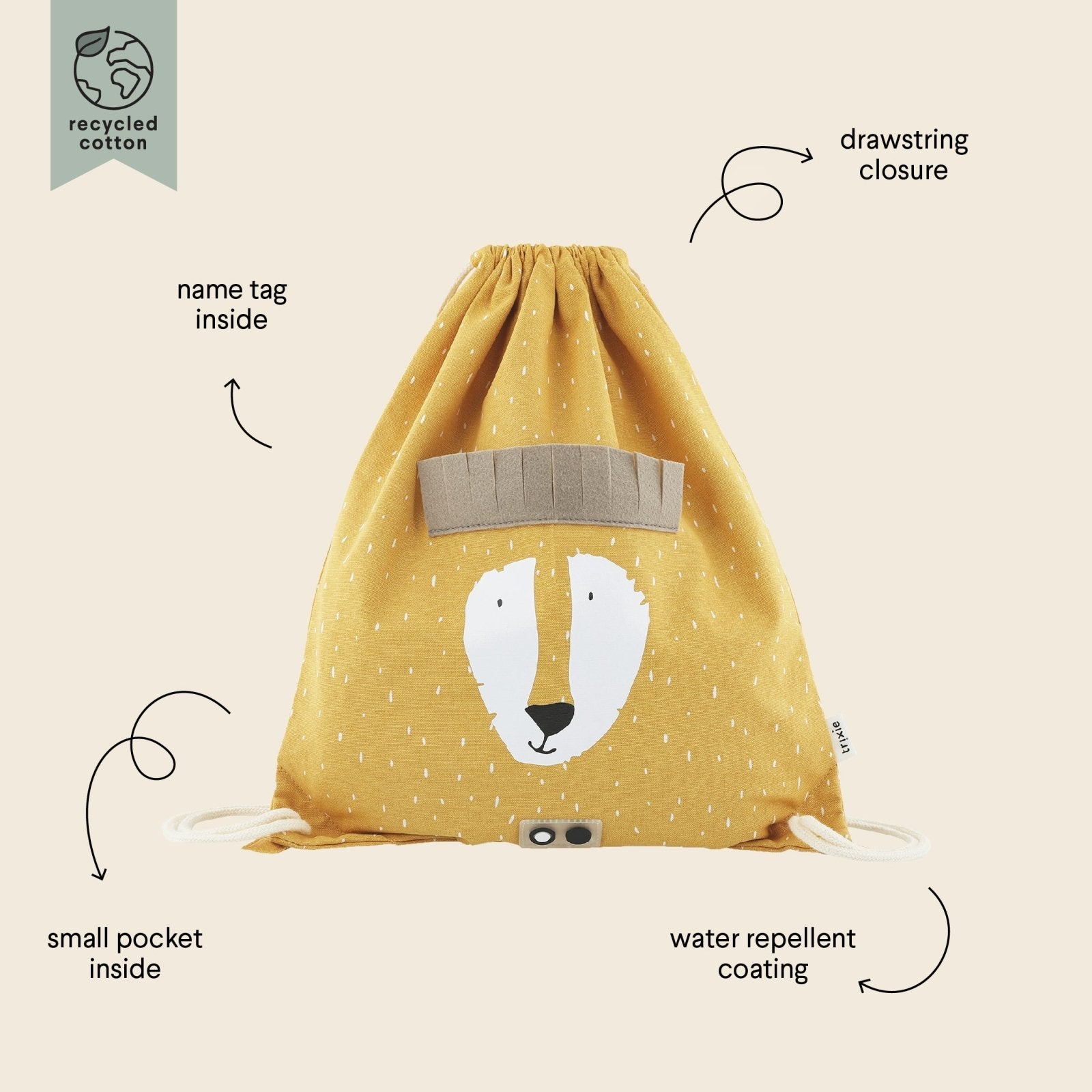 BOLSA SACO DE TELA INFANTIL TRIXIE ·LEÓN· - Happy Moments Baby