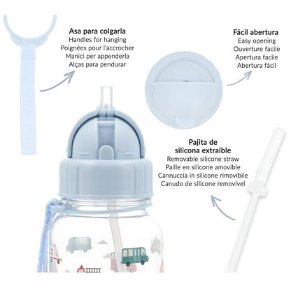 BOTELLA DE PLÁSTICO CON CAÑITA TUTETE ·CITY CARS· - Happy Moments Baby