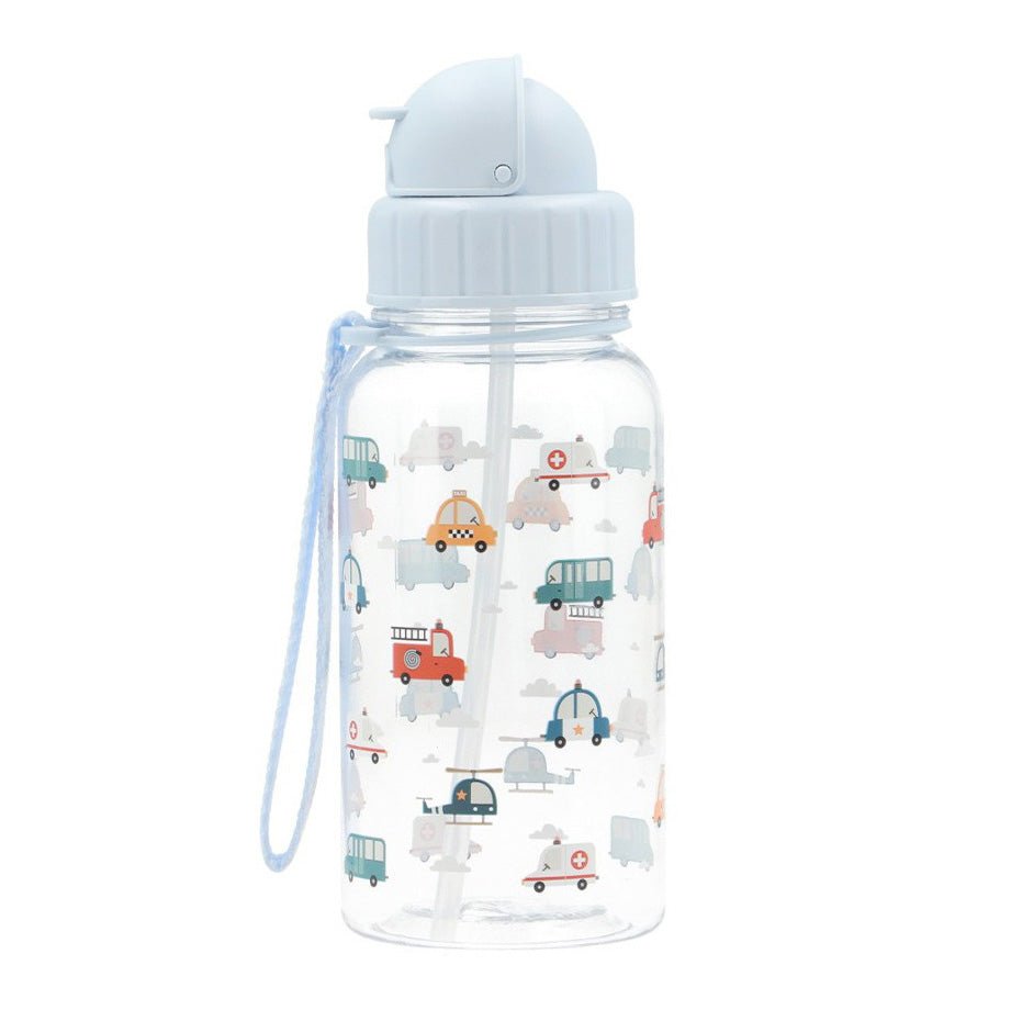 BOTELLA DE PLÁSTICO CON CAÑITA TUTETE ·CITY CARS· - Happy Moments Baby