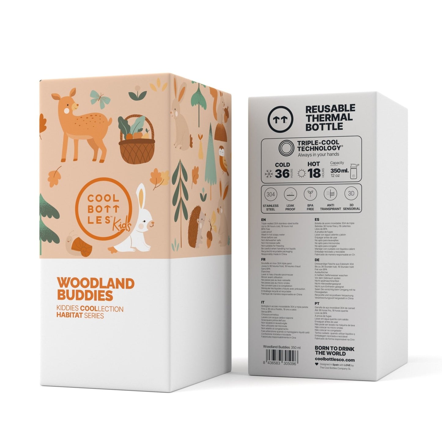 BOTELLA TÉRMICA COOL BOTTLES 350ML ·KIDDIES WOODLAND BUDDIES· - Happy Moments Baby