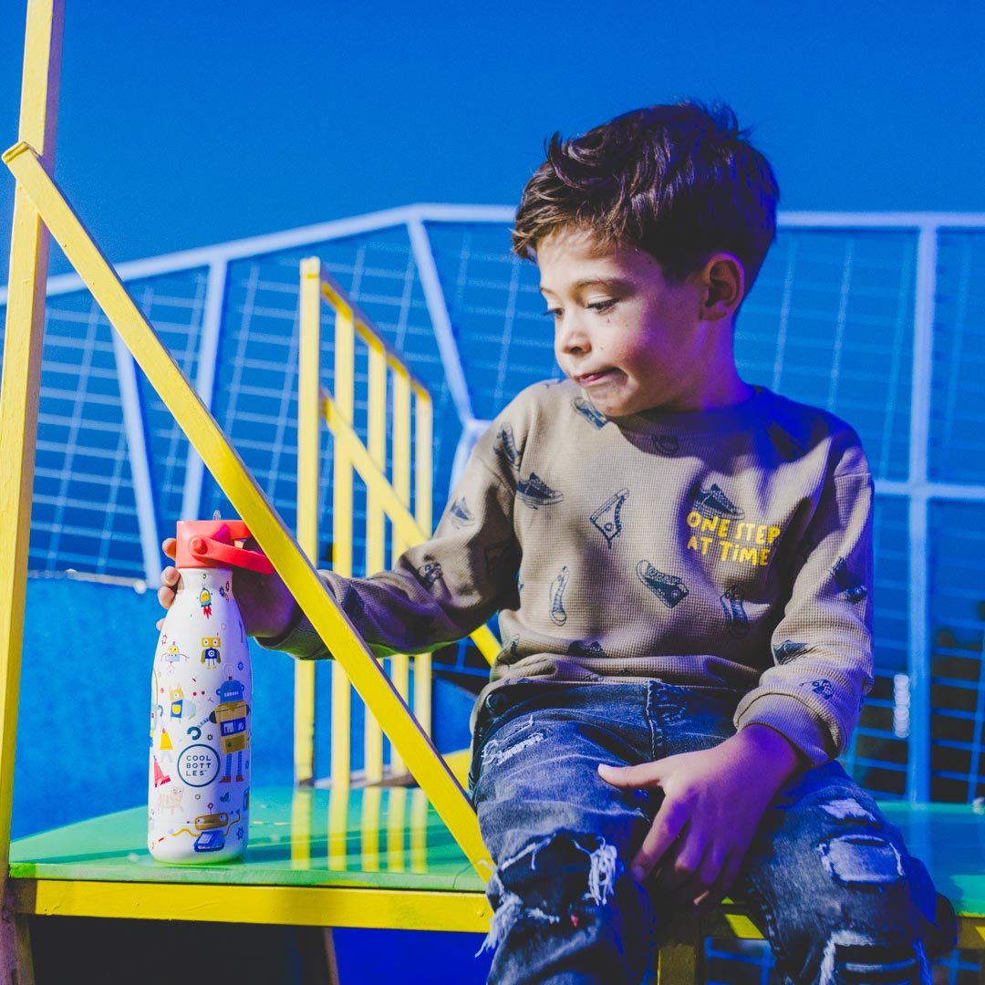 BOTELLA TÉRMICA COOL BOTTLES 350ML ·KIDS MESSY ROBOTS· - Happy Moments Baby