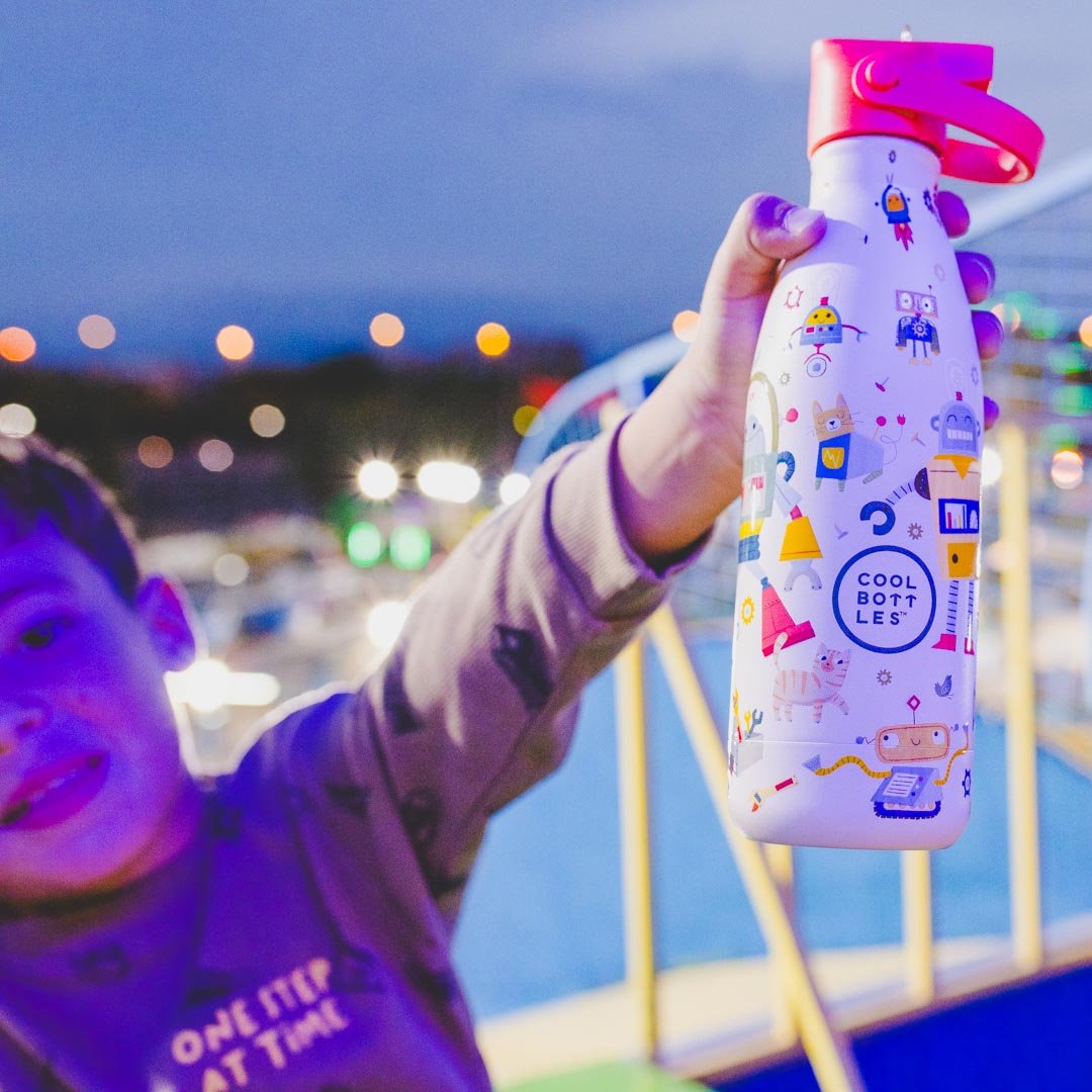 BOTELLA TÉRMICA COOL BOTTLES 350ML ·KIDS MESSY ROBOTS· - Happy Moments Baby