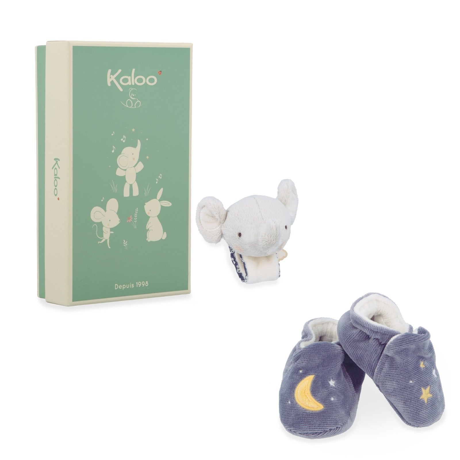 CAJA REGALO KALOO PATUCOS Y SONAJERO DE PULSERA ·ELEFANTE· - Happy Moments Baby