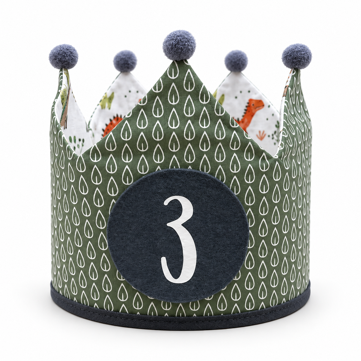 Reverso verde de hojas de la corona Dinos, con número 3