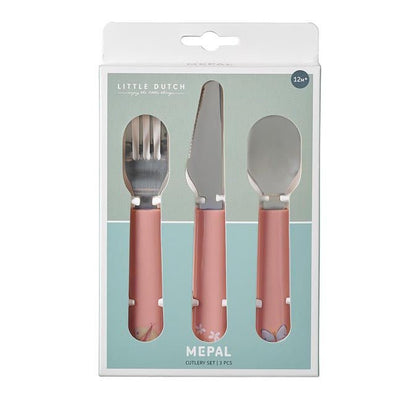 CUBIERTOS INFANTILES DE ACERO ·MIO FLORES Y MARIPOSAS· - Happy Moments Baby